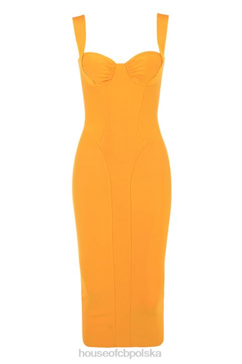 House of CB Charlene Mandarynkowa Midi Sukienka Bandażowa Stylowa Elegancja