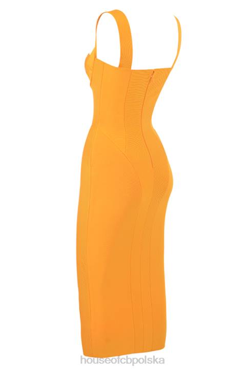 House of CB Charlene Mandarynkowa Midi Sukienka Bandażowa Stylowa Elegancja