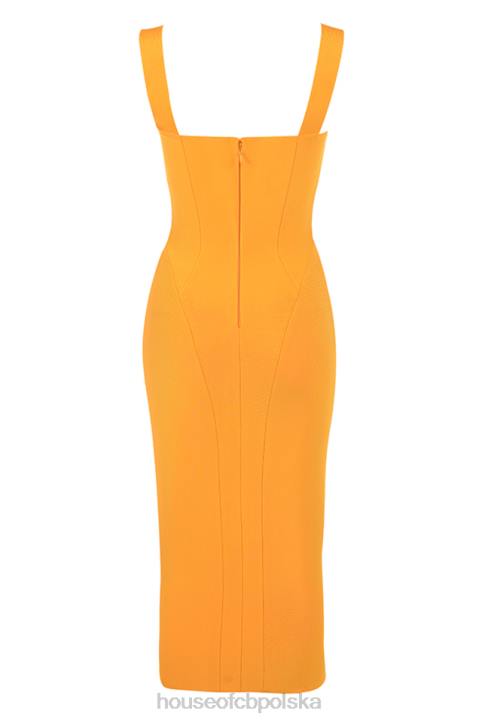 House of CB Charlene Mandarynkowa Midi Sukienka Bandażowa Stylowa Elegancja