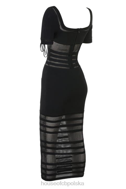 House of CB Czarna Midi Sukienka Ażurowa Lilla Stylowa Moda