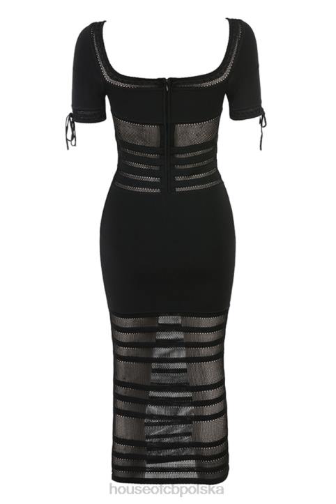 House of CB Czarna Midi Sukienka Ażurowa Lilla Stylowa Moda