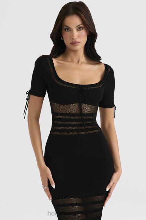 House of CB Czarna Midi Sukienka Ażurowa Lilla Stylowa Moda