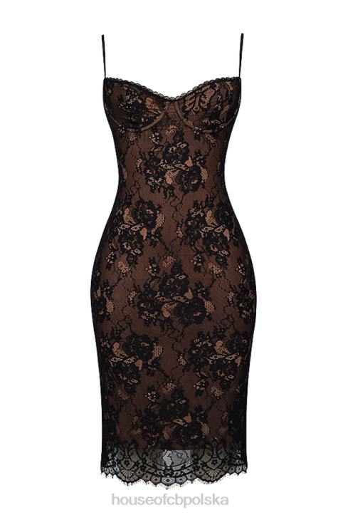 House of CB Czarna koronkowa sukienka midi elegancka na każdą okazję