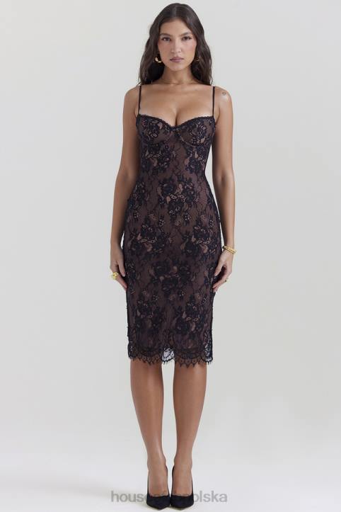 House of CB Czarna koronkowa sukienka midi elegancka na każdą okazję
