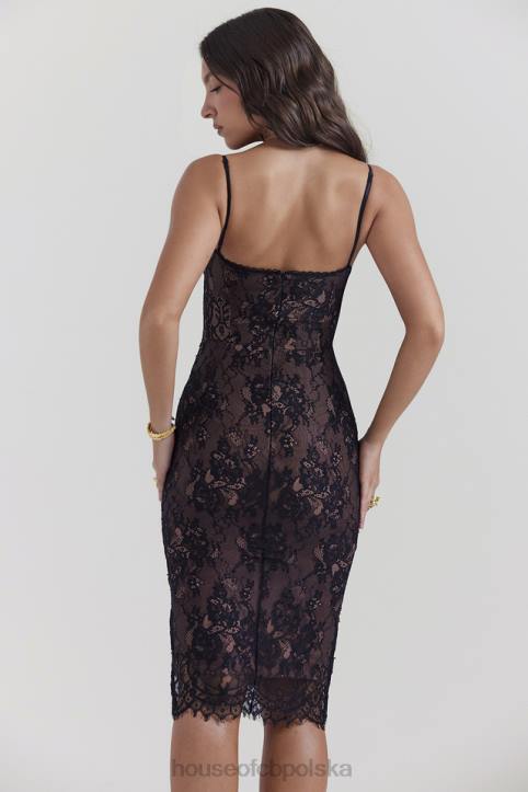 House of CB Czarna koronkowa sukienka midi elegancka na każdą okazję
