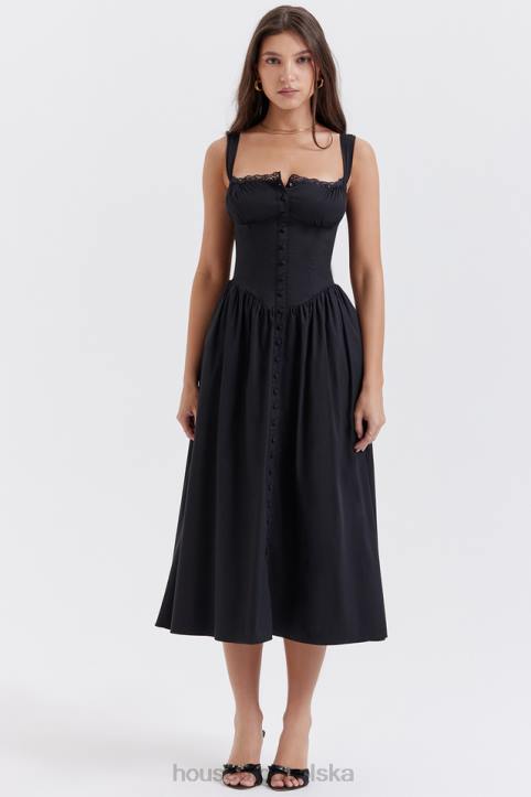 House of CB Czarna Midi Sukienka Tatiana Stylowa Moda