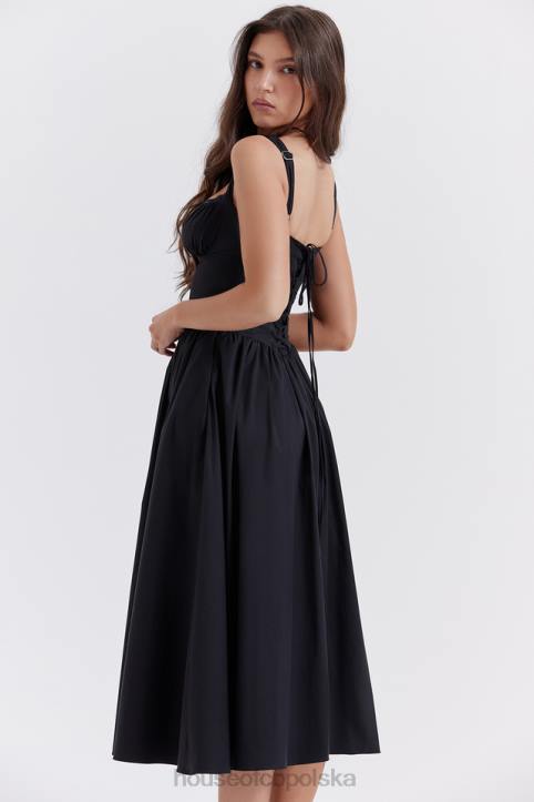 House of CB Czarna Midi Sukienka Tatiana Stylowa Moda