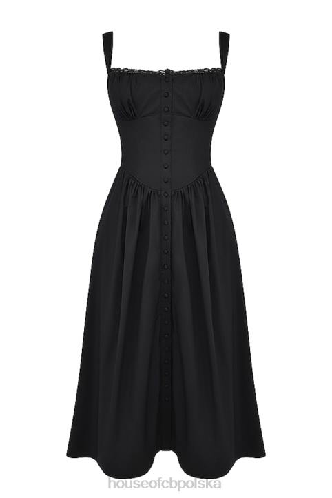 House of CB Czarna Midi Sukienka Tatiana Stylowa Moda