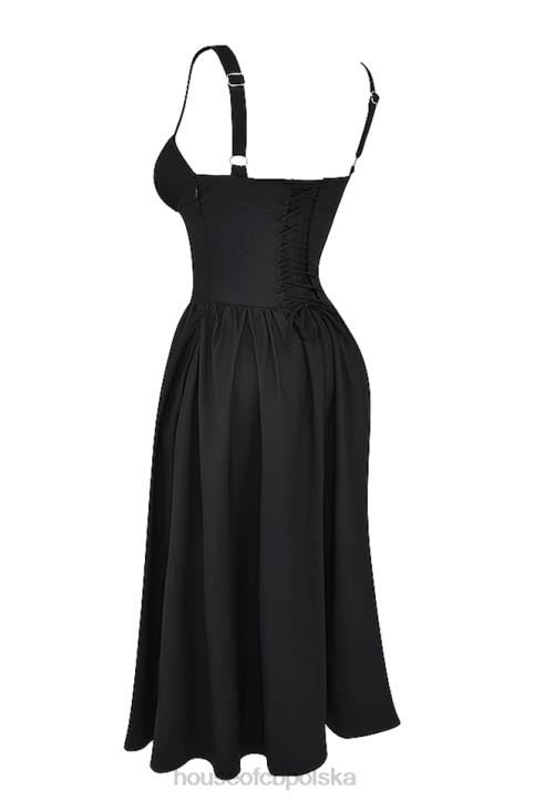 House of CB Czarna Midi Sukienka Tatiana Stylowa Moda