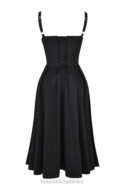 House of CB Czarna Midi Sukienka Tatiana Stylowa Moda