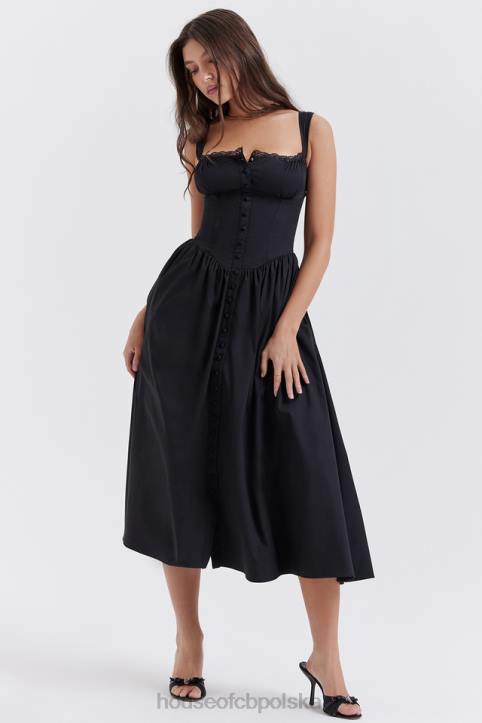 House of CB Czarna Midi Sukienka Tatiana Stylowa Moda