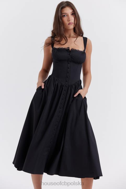 House of CB Czarna Midi Sukienka Tatiana Stylowa Moda