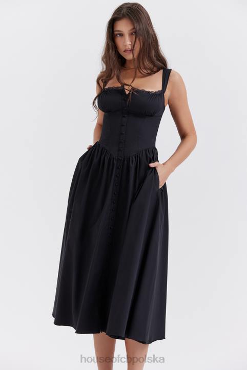 House of CB Czarna Midi Sukienka Tatiana Stylowa Moda