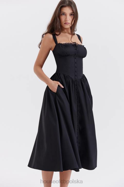 House of CB Czarna Midi Sukienka Tatiana Stylowa Moda