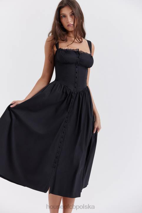 House of CB Czarna Midi Sukienka Tatiana Stylowa Moda