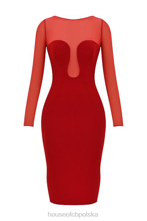 House of CB Elegancka szkarłatna midi sukienka z dekoltem
