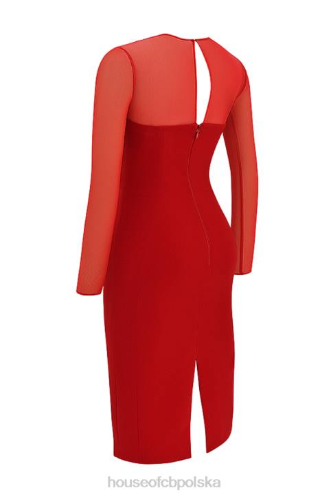 House of CB Elegancka szkarłatna midi sukienka z dekoltem
