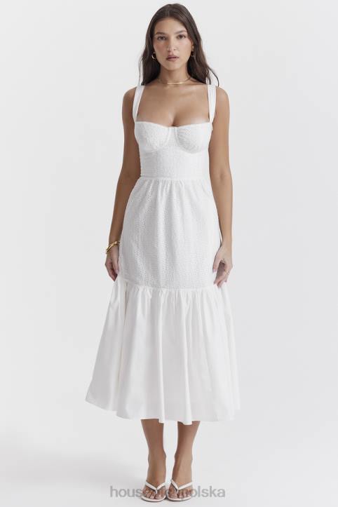 House of CB Elia Midi Sukienka Biała z Broderie Anglaise