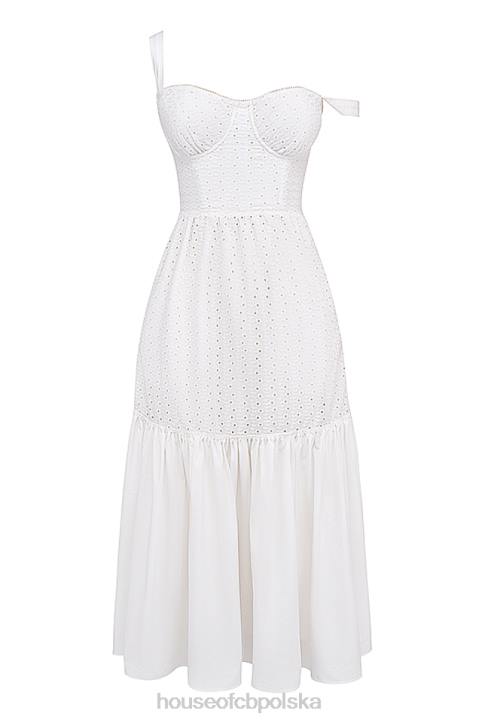 House of CB Elia Midi Sukienka Biała z Broderie Anglaise