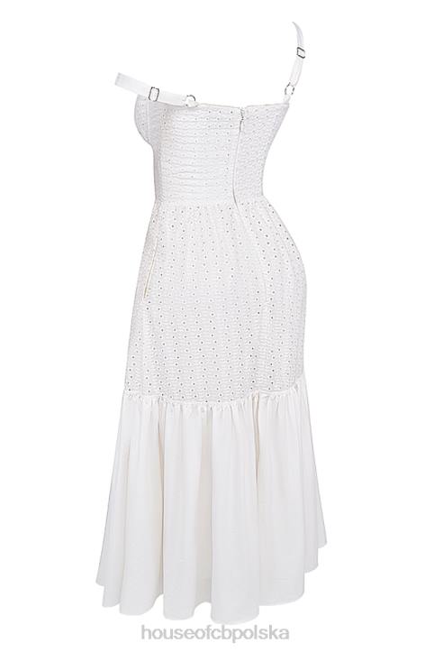 House of CB Elia Midi Sukienka Biała z Broderie Anglaise