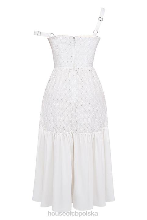 House of CB Elia Midi Sukienka Biała z Broderie Anglaise