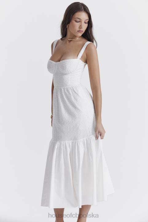House of CB Elia Midi Sukienka Biała z Broderie Anglaise