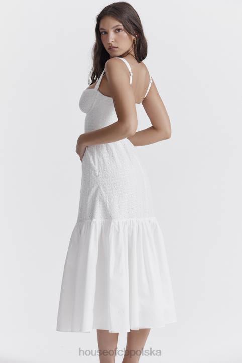 House of CB Elia Midi Sukienka Biała z Broderie Anglaise