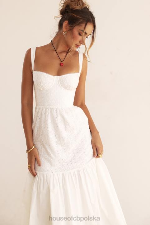 House of CB Elia Midi Sukienka Biała z Broderie Anglaise