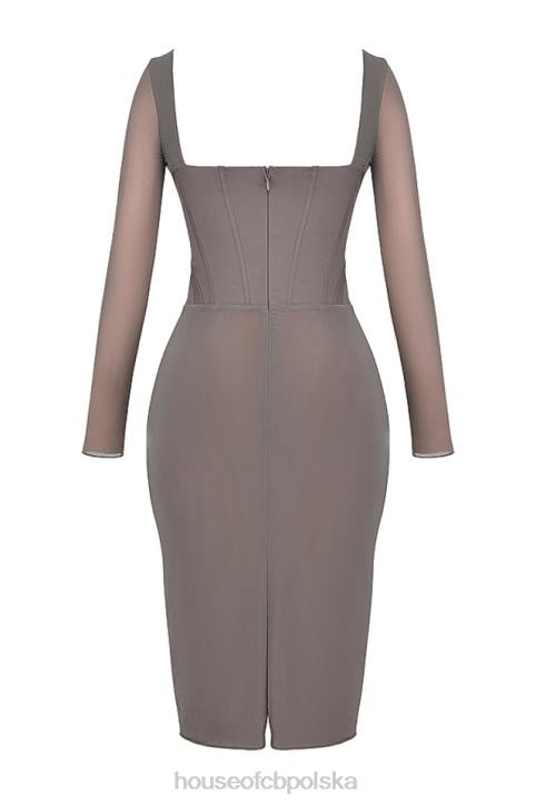 Safran Mokka Gorsetowa Sukienka Midi Elegancka Odzież Damska