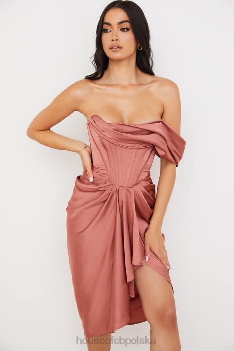 House of CB Janis Rouge midi sukienka drapowana z jednym ramieniem