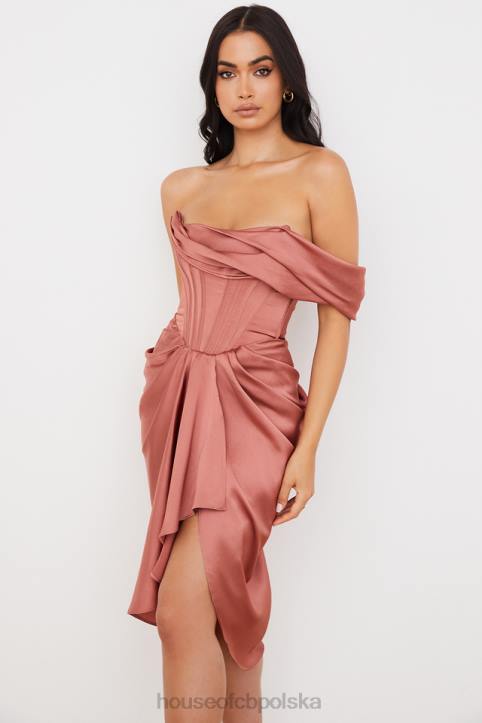 House of CB Janis Rouge midi sukienka drapowana z jednym ramieniem