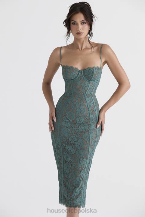 House of CB Midi Sukienka Koronkowa Joelle Forest Elegancja na Każdą Okazję