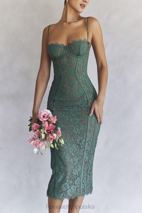 House of CB Midi Sukienka Koronkowa Joelle Forest Elegancja na Każdą Okazję