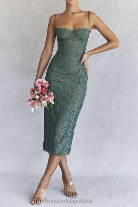 House of CB Midi Sukienka Koronkowa Joelle Forest Elegancja na Każdą Okazję
