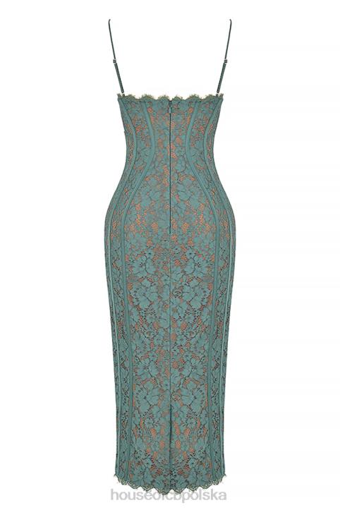 House of CB Midi Sukienka Koronkowa Joelle Forest Elegancja na Każdą Okazję