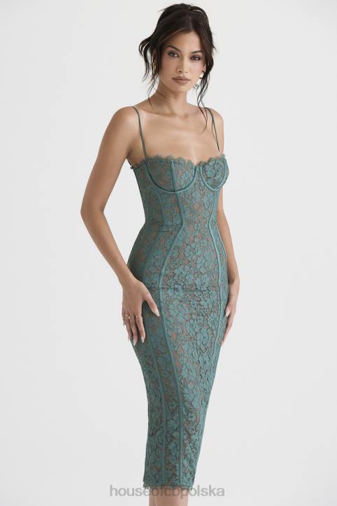 House of CB Midi Sukienka Koronkowa Joelle Forest Elegancja na Każdą Okazję