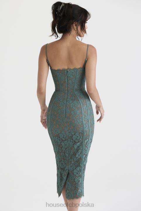 House of CB Midi Sukienka Koronkowa Joelle Forest Elegancja na Każdą Okazję