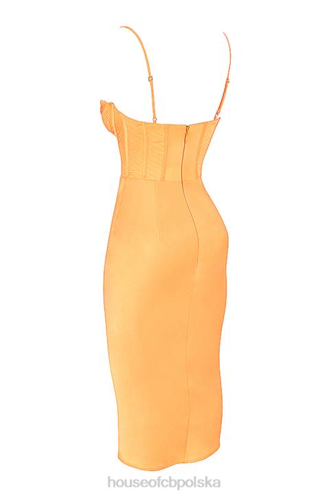 House of CB Myrna Mandarynkowa Midi Gorsetowa Sukienka Satynowa 4PND537