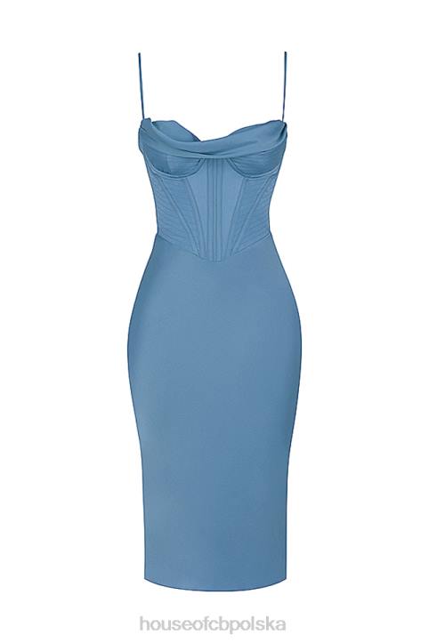 House of CB Niebieska Gorsetowa Sukienka Midi Myrna Aegean Stylowa Elegancja
