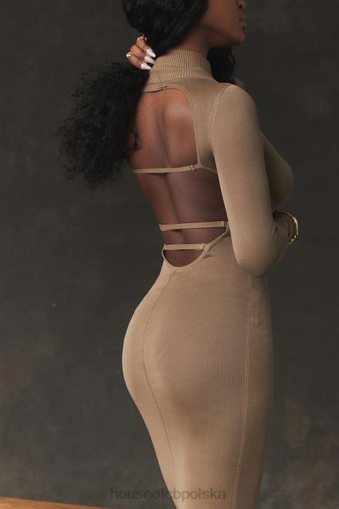 House of CB Roberta Tan midi sukienka dzianinowa elegancka moda