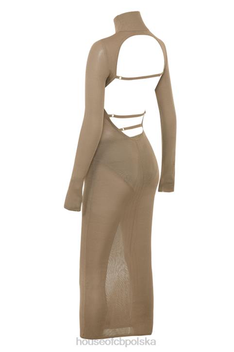 House of CB Roberta Tan midi sukienka dzianinowa elegancka moda