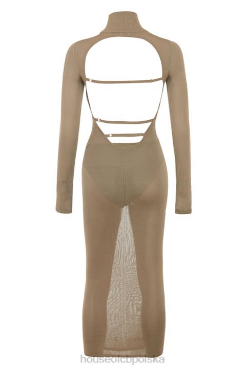 House of CB Roberta Tan midi sukienka dzianinowa elegancka moda