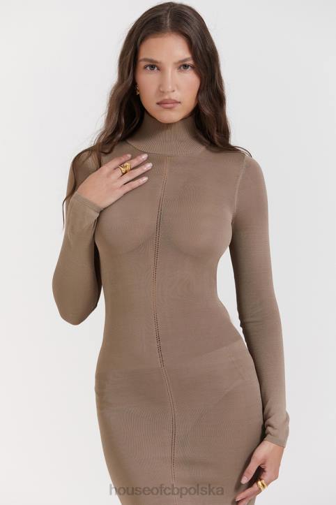 House of CB Roberta Tan midi sukienka dzianinowa elegancka moda