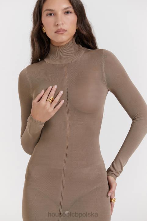 House of CB Roberta Tan midi sukienka dzianinowa elegancka moda