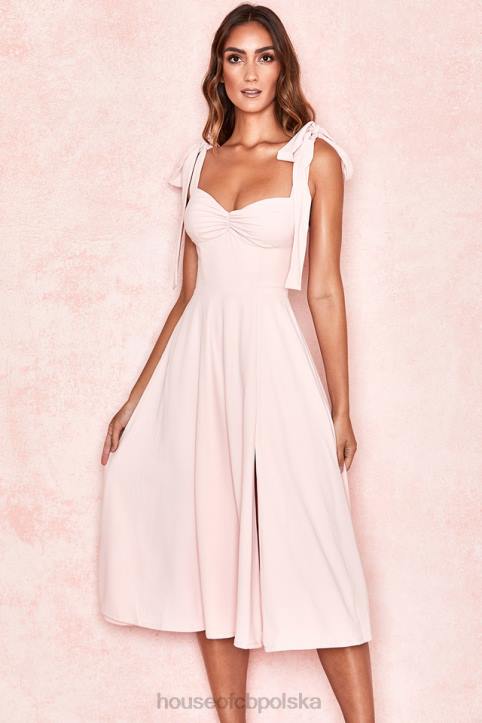 House of CB Sukienka midi Alicia pudrowy róż modna elegancka odzież