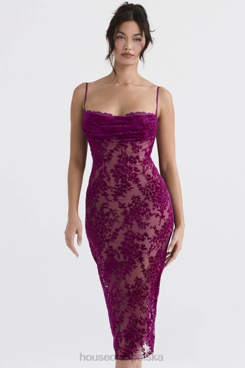 House of CB Sukienka Midi Ione Cranberry Devore Modna Elegancja