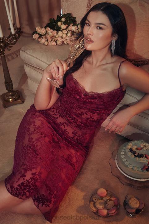 House of CB Sukienka Midi Ione Cranberry Devore Modna Elegancja