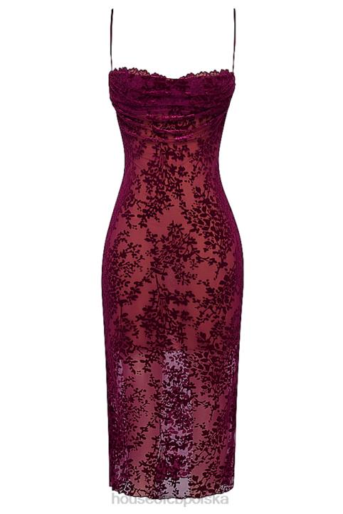 House of CB Sukienka Midi Ione Cranberry Devore Modna Elegancja
