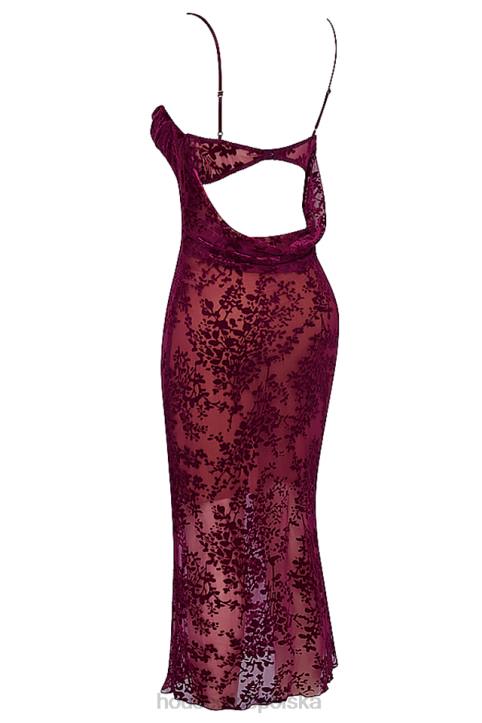 House of CB Sukienka Midi Ione Cranberry Devore Modna Elegancja