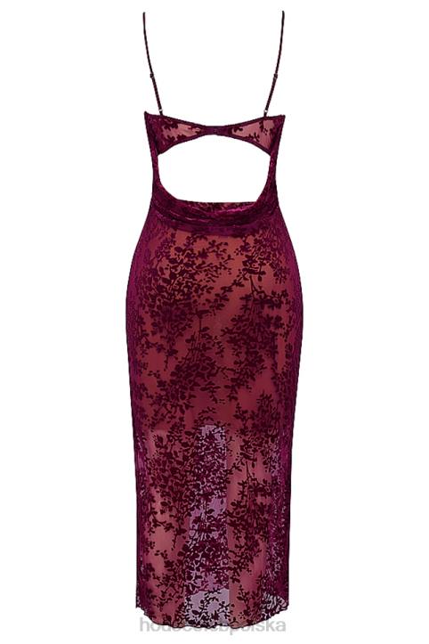 House of CB Sukienka Midi Ione Cranberry Devore Modna Elegancja